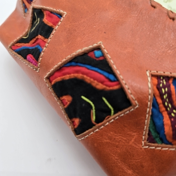 Vintage Bag Makeup Cosmetic Travel Case Pen Coin Wallet Orange Patchwork Boho - Picture 5 of 12